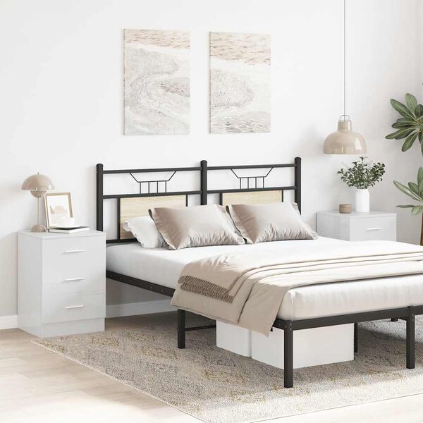 vidaXL ベッドサイドキャビネット 2点 ハイグロスホワイト 38x35x56cm エンジニアリングウッド