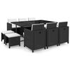 vidaXL 屋外ダイニング11点セット クッション付き ポリラタン製 ブラック