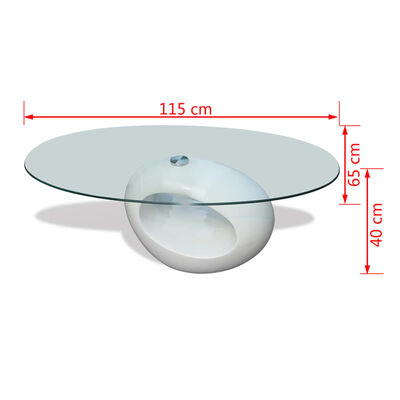 vidaXL コーヒーテーブル 楕円型ガラストップ付き ハイグロスホワイト