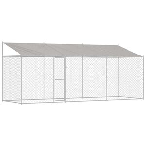 vidaXL 屋根付き犬用ケージ シルバー 600 x 200 x 256 cm スチールとPE