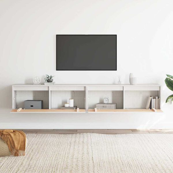 vidaXL ウォールキャビネット 2点 ホワイト 100x30x35 cm パイン無垢材