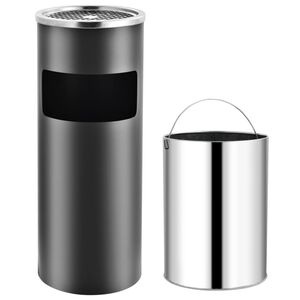 vidaXL ホテル用灰皿付ごみ箱 30 L スチール製 グレー