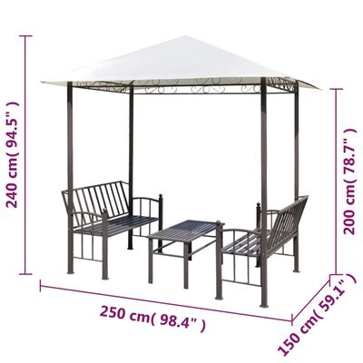 vidaXL ガーデンパビリオン テーブルとベンチ付き 2.5x1.5x2.4 m