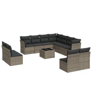 vidaXL ガーデンラウンジ12点セット クッション付き グレー ポリラタン製