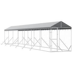 vidaXL 屋外犬小屋 屋根付き シルバー 2x14x2.5 m 亜鉛メッキ鋼製