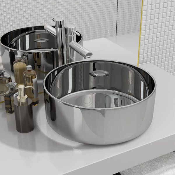 vidaXL 洗面器 40x15cm 陶器製 シルバー