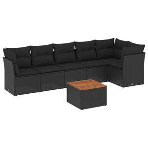 vidaXL 7点セット ガーデンソファセット クッション付き ブラック ポリラタン