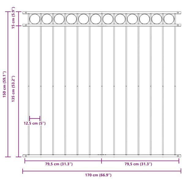 vidaXL フェンスパネル Assen スチール 1.7x1.5 m ブラック