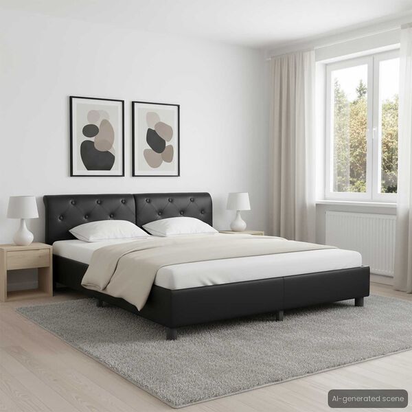 vidaXL ベッドフレーム ブラック 合成皮革製 160x200cm