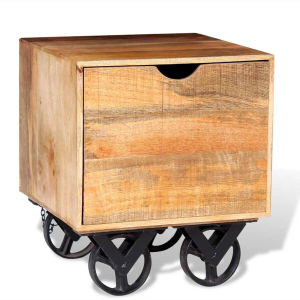 vidaXL サイドテーブル 引き出し＆ホイール付き マンゴー無垢材 40x40x45cm