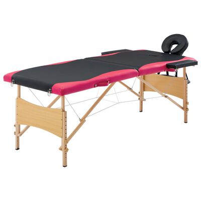 vidaXL 折りたたみ式マッサージテーブル 二つ折り 木製 ブラック＆ピンク