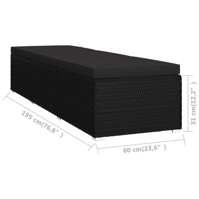 vidaXL サンラウンジャー クッション＆ティーテーブル付き ポリラタン製 ブラック