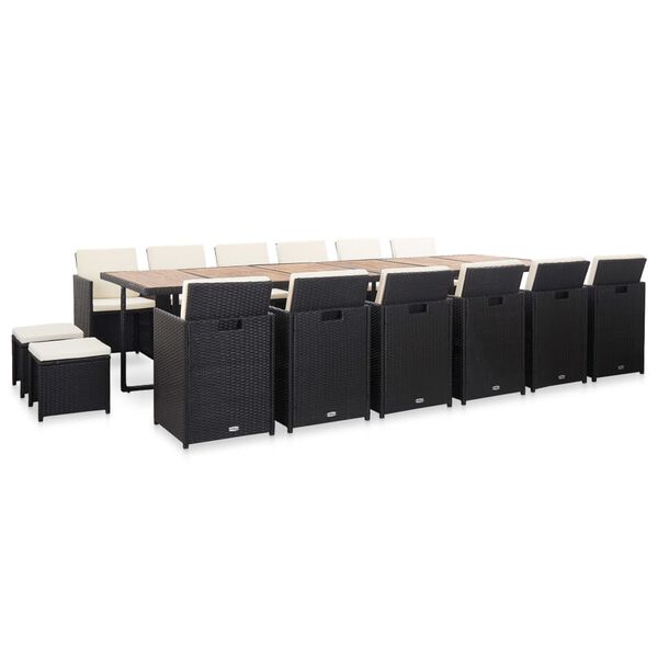 vidaXL 屋外ダイニング17点セット クッション付き ポリラタン製 ブラック