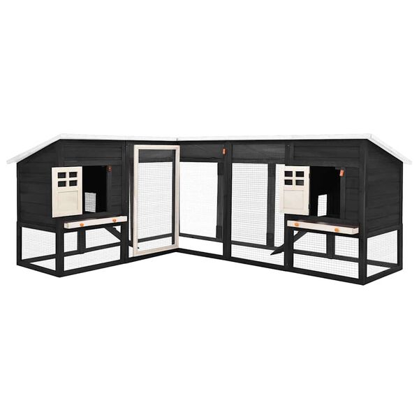 vidaXL 屋外うさぎ小屋 飼育スペース付き グレー＆ホワイト 無垢モミ材