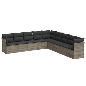 vidaXL ガーデンソファ9点セット クッション付き ポリラタン製 グレー