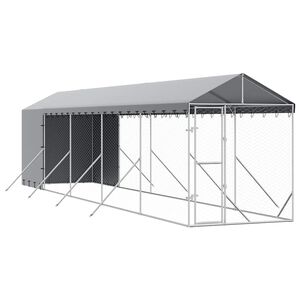 vidaXL 屋外犬小屋 屋根付き シルバー 2x10x2.5 m 亜鉛メッキ鋼製
