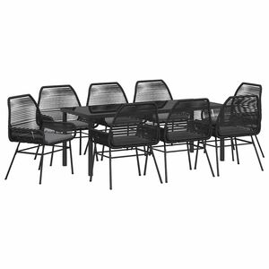 vidaXL ガーデンダイニングセット クッション付き 9 pcs ブラック ポリラタン