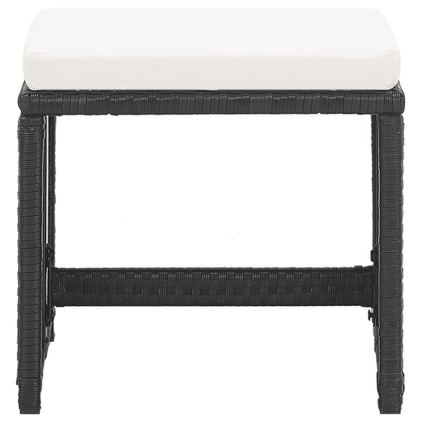 vidaXL ガーデンスツール 2点 クッション付き ポリラタン製 ブラック