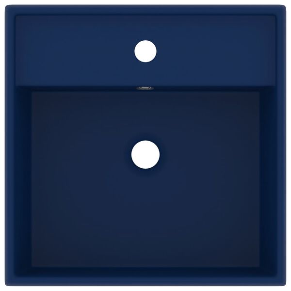vidaXL 洗面器 角型 オーバーフロー付き マットダークブルー 41x41cm セラミック