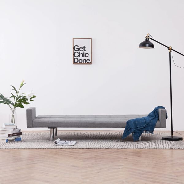 vidaXL ソファベッド アームレスト付き ライトグレー ポリエステル製