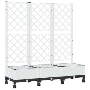 vidaXL トレリス＆車輪付きガーデンプランター ホワイト 120 x 40 x 131.5 cm PP