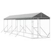 vidaXL 屋外犬小屋 屋根付き シルバー 2x10x2.5 m 亜鉛メッキ鋼製