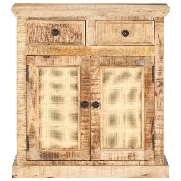 vidaXL サイドボード 65x32x70cm マンゴー無垢材＆天然籐