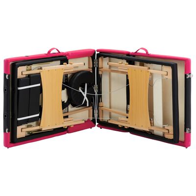 vidaXL 折りたたみ式マッサージテーブル 四つ折り 木製 ブラック＆ピンク
