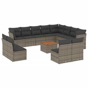 vidaXL ガーデンラウンジ13点セット クッション付き グレー ポリラタン製