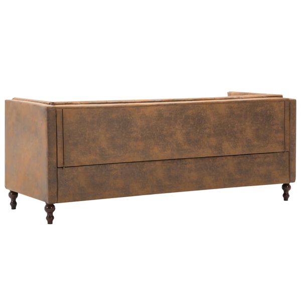 vidaXL 3人掛けチェスターフィールドソファ 布張り ブラウン スエード調