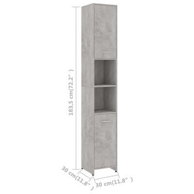 vidaXL バスルームキャビネット コンクリートグレー 30x30x183.5cm パーティクルボード