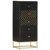 vidaXL 引き出しキャビネット 無垢のマンゴーウッド 45x30x105cm ブラック＆ゴールド