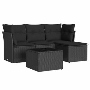vidaXL 屋外ソファ5点セット クッション付き ブラック ポリラタン製