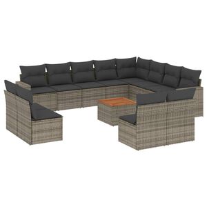 vidaXL ガーデンラウンジ13点セット クッション付き グレー ポリラタン製