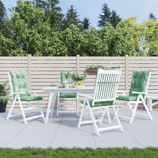 vidaXL ガーデンハイバックチェア クッション 4点 リーフ柄 120x50x7 cm ファブリック