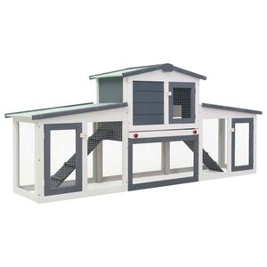 vidaXL 屋外用 大型うさぎ小屋 グレー＆ホワイト 201x45x85cm 木製