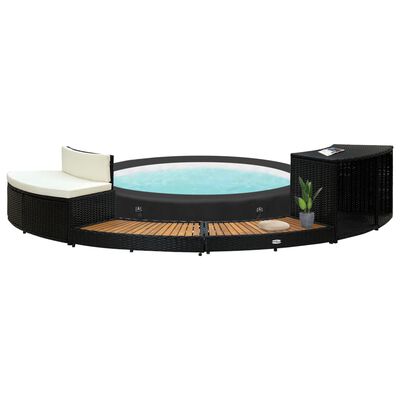 vidaXL スパサラウンド(浴槽周り家具) ブラック ポリラタン＆アカシア材製