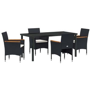 vidaXL ガーデンダイニングセット クッション付き 5 pcs ブラック ポリラタン