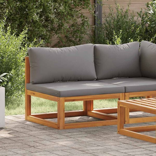 vidaXL ミドルソファセクション ダークグレークッション付き アカシア無垢材