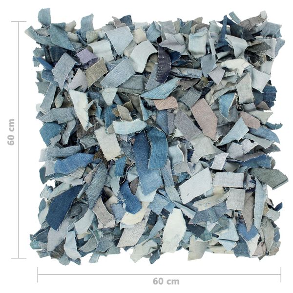 vidaXL デニムシャギークッション ブルー 60x60cm レザー＆コットン