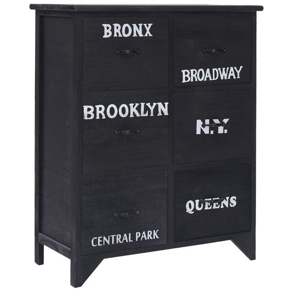 vidaXL サイドキャビネット 引き出し6段付き ブラック 60x30x75cm 桐材