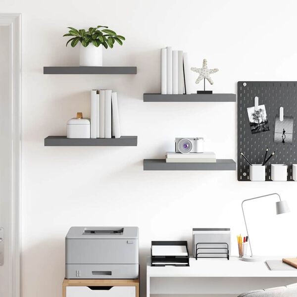 vidaXL フローティングウォールシェルフ 4点 ハイグロスグレー 50x23.5x3.8cm MDF