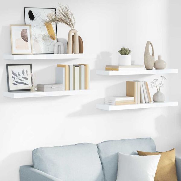 vidaXL フローティングウォールシェルフ 4点 ハイグロスホワイト 80x23.5x3.8cm MDF