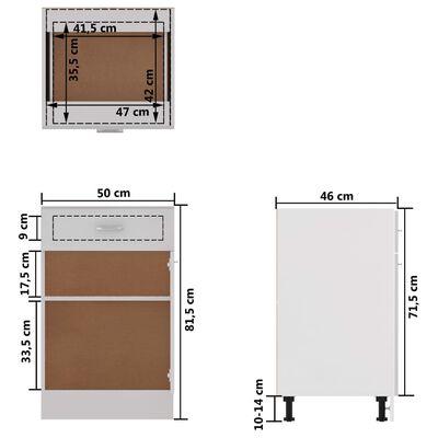 vidaXL 下部キャビネット 引き出し付き ハイグロスホワイト 50x46x81.5cm パーティクルボード