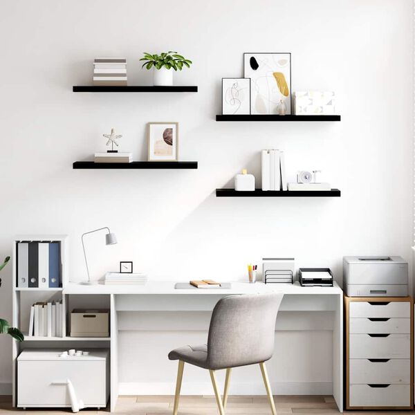 vidaXL フローティングウォールシェルフ 4点 ハイグロスブラック 80x23.5x3.8cm MDF