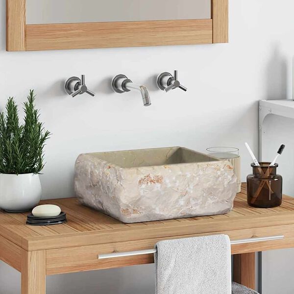 vidaXL 洗面器 30x30x13cm 大理石 クリーム