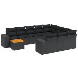 vidaXL 11ピース ガーデンソファセット クッション付き ブラック ポリラタン