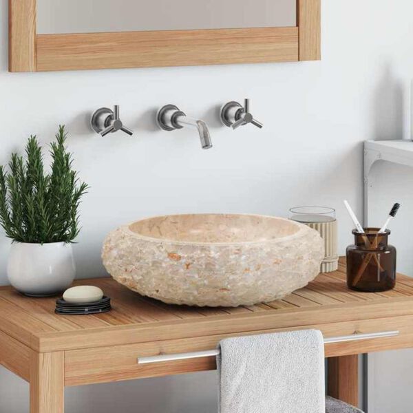 vidaXL 洗面器 40x12 cm 大理石 クリーム