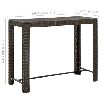 vidaXL ガーデンバーテーブル ブラウン 140.5x60.5x110.5cm ポリラタン製