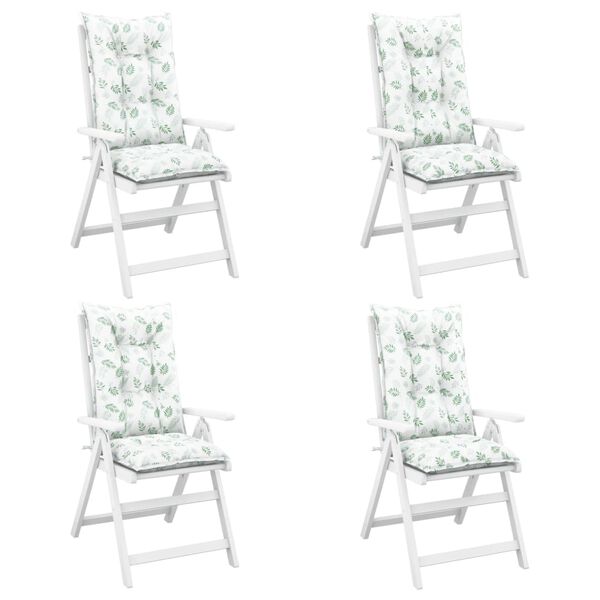 vidaXL ガーデンハイバックチェア クッション 4点 リーフ柄 120x50x7 cm ファブリック